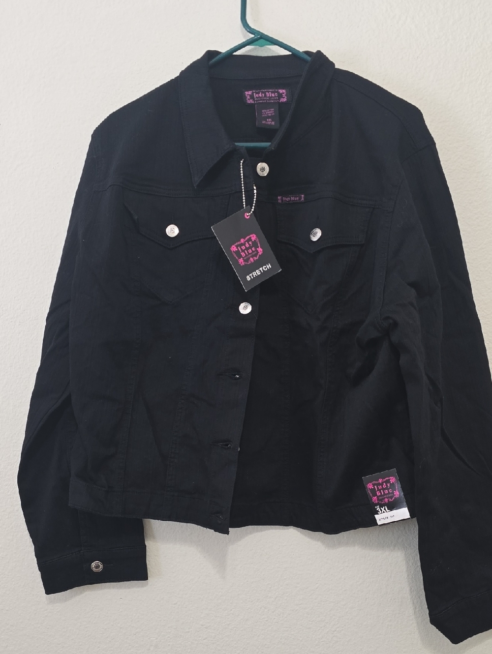 Judy Blue Black Denim Jacket with Pink Logo Accents 3XL